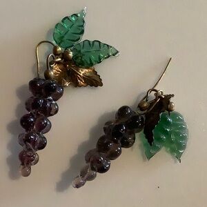 Elegant Grape Cluster Earrings with Green Leaves